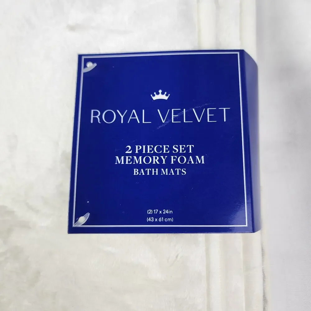 2-Pk 17x24 Royal Velvet Signature Memory Foam Bath Rugs Set White Non-Skid Mats
